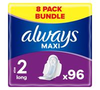 Always Maxi Sanitary Towels with Wings, Size 2, Long, 96 Towels (12 x 8 Packs), Anti-leakage Barriers, Protection & Comfort