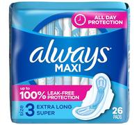 Always extra long maxi pads with wings, unscented, size 3, 26 ea