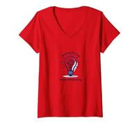 Always On Task Always Understanding Brain Lightbulb V-Neck T-Shirt, Women, Red, L
