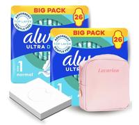 Always Pads with Wings - Ultra Day Sanitary Towels Size 1 Normal, 2 Big Packs (52 Pads) Bundled with Lavarion Period Pouch and Sanitary Disposal Bags - Complete Period Kit