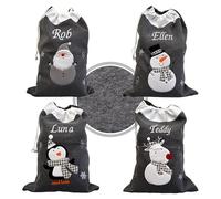 Always Personal Personalised Embroidered Christmas Xmas Dark Grey Character Santa Sacks - Santa, Snowman, Reindeer or Penguin with Custom Name (Santa)