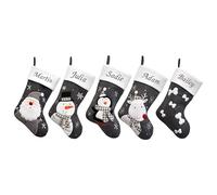 Always Personal Personalised Embroidered Dark Grey Christmas Xmas Hanging Stockings - Santa, Snowman, Reindeer, Penguin or Bones with Custom Name (Reindeer)