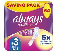 Always Platinum Day & Night (Size 3) Pads With Wings 4x16 Sanitary Towels, Leak Guard, Odour lock, Soft topsheet with 1000 microcushions