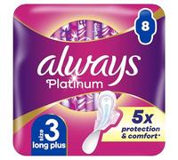 Always Platinum Sanitary Towels Long Plus (Size 3) with Wings 8 Pads, Ultra Soft and Protective Topsheet, Light Scented