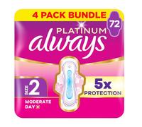 Always Platinum Sanitary Towels Moderate Flow Day (Size 2) Wings, 18 Pads x4, Super Absorbent and Ultra Thin, for Menstrual Periods