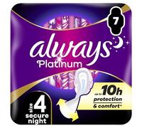 Always Platinum Sanitary Towels Secure Night (Size 4) with Wings 7 Pads, Ultra Soft and Protective Topsheet, Light Scented