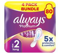 Always Platinum Sanitary Towels Long with Wings - 80 Pack (20x4) - Odour Neutraliser, 5x Comfort