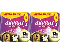 Always Platinum Secure Night Extra (Size 5) Sanitary Towels with Wings 16 Pads (Pack of 2)