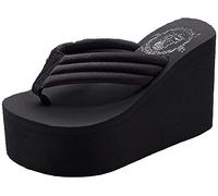 Always Pretty Women's Flip Flops Wedge Sandals Platform Thongs, Black-11cm, 6 UK