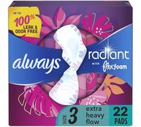 Always Radiant Extra Heavy Flow Sanitary Pads, 22 Count, Pack of 1