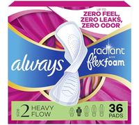 Always Radiant Feminine Pads for Women, Size 2 Heavy, with Wings, Scented, 36 CT
