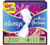 Always Radiant Feminine Pads for Women, Flexfoam Pads with Wings, Size 2, Heavy Absorbency, Lightly Scented, 36 Count