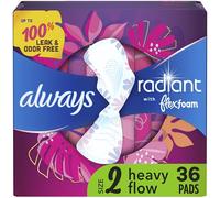 Always Radiant Feminine Pads for Women, Size 2 Heavy, with Wings, Scented, 36 CT