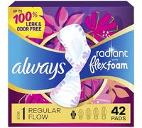 Always Radiant Feminine Pads for Women, Size 1 Regular, with Wings, Scented, 42 CT