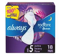 Always Radiant Flexfoam Pads for Women, Size 5, Extra Heavy Overnight Absorbency, With Wings, Scented, 18Count