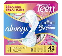 Always Radiant Teen Pads, Size 1, Regular, with Wings, Unscented, 42 Count