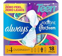 Always Radiant Teen Pads Size 4 Overnight with Wings Odourless 18CT