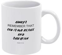 Always Remember God is Our Refuge and Salvation Novelty Ceramic Coffee Mugs Cup Double Side Printed Ceramic Tea Mug for Mom Dad Friend Wife Husband Gift 11Oz