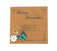Always Remember Keychain with Encouragement Card, Butterfly and Daisy Design, Thank You Gifts for Teacher, Friend, Nurse, Birthday Presents for Women, Funny Friendship Keyring (blue)