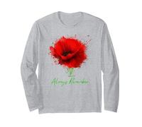 Always Remember Red Poppy Memorial Long Sleeve T-Shirt, Adult Unisex, Heather Grey, XX-Large