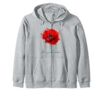 Always Remember Red Poppy Remembrance Zip Hoodie