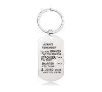 Always Remember You Are Braver Than You Believe Keychain - Inspirational Stainless Steel Keyring Encouragement Gift, 1pcs, Medium