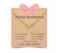 Always Remember You Are Loved - Gold Bow Necklace,Dainty Gold Plated Choker with Small Pendant,Cute Preppy Girly Trendy Jewelry Gifts for Women Teen Girls,Birthday Valentines Christmas Stocking Filler