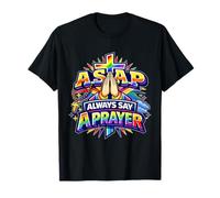Always Say A Prayer Rainbow Cross Christian Faith T-Shirt