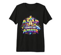Always Say A Prayer Rainbow Cross Christian Rosary Premium T-Shirt