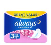 Always Sensitive Night Size 3 Sanitary Pads With Wings - 10 pcs