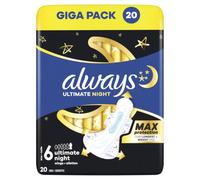Always Ultimate Night Women's Sanitary Pads Size 6, Pack of 20 Sanitary Towels with Wings, Super Absorbent and Ultra Thin