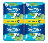 Always Ultra Day Sanitary Pads - Normal Size 1 - 3X Protection with InstantDry, LeakGuard & OdourLock - Big Pack of 30 Pads