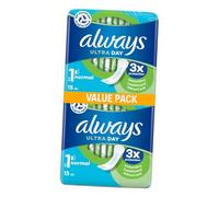 Always Ultra Day Sanitary Pads Size 1 Normal - 30 Pads (2 Packs of 15) Big Pack for Reliable Daytime Protection and Comfort