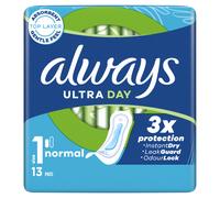 Always Ultra Day Sanitary Towels Normal (Size 1) 13 Pads, Super Absorbent And Ultra Thin, For Menstrual Periods
