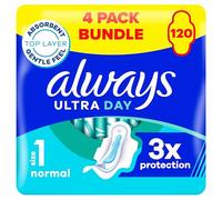 Always Ultra Day Sanitary Towels Normal (Size 1) With Wings 4 x 30 Pads, Super Absorbent And Ultra Thin, For Menstrual Periods