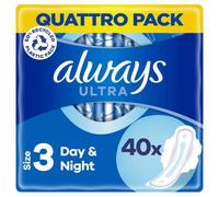 Always Ultra Night Sanitary Towels with Wings, Size 3, 40 Instant Dry Towels (10 x 4 Packs), QUATTRO PACK, Odour Neutraliser, Absorbent Core