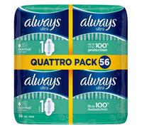 Always Ultra Sanitary Towels with Wings Pads (Super Absorbent/Neutralises Odours/Ultra Thin), Normal, 56 count