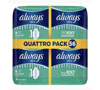 Always Ultra Sanitary Towels with Wings Pads (Super Absorbent/Neutralises Odours/Ultra Thin), Normal, 56 Count