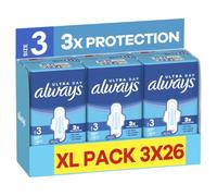 Always Ultra Sanitary Towels, Size 3 Day Long Plus, Extra Large Pack, 78 Count, Super Absorbent, Ultra Thin Pads with Wings for Heavy Flow