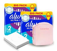 Always Ultra Pads with Wings - Long Size 2 Sanitary Towels, 2 Big Packs (40 Pads) Bundled with Lavarion Period Pouch and Sanitary Disposal Bags - Complete Period Kit