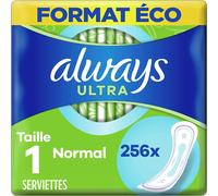 Always Ultra Sanitary Napkins, Size 1, Normal, 256 Towels Without Wings, Light Fluxes, Day Light, Eco Size, Max Comfort, Super Absorbent and Ultra