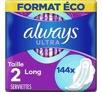 Always Ultra Sanitary Napkins, Size 2, Long, 144 Towels with Wings, Moderate Day Fluxes, Eco Size, Max Comfort, Super Absorbent and Ultra Thin