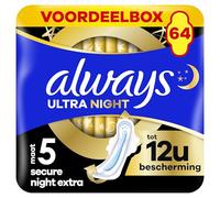 Always Ultra Sanitary Napkins, Size 5, Extra Secure Night, 64 Towels with Wings, Very Abundant Flow Night, Eco Size, Max Comfort, Super Absorbent and Ultra Thin