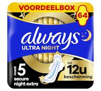 Always Ultra Sanitary Napkins, Size 5, Extra Secure Night, 64 Towels with Wings, Very Abundant Flow Night, Eco Size, Max Comfort, Super Absorbent and Ultra Thin