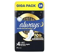 Always Ultra Sanitary Pads Women's Size 4, Secure Night (24 Sanitary Towels with Wings) Giga Pack, Thin and Super Absorbent, Odour-Neutralising and Leakage Protection