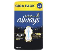 Always Ultra Sanitary Pads Women's Size 4, Secure Night (24 Sanitary Towels with Wings) Giga Pack, Thin and Super Absorbent, Odour-Neutralising and Leakage Protection