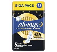 Always Ultra Sanitary Pads Women's Size 5, Secure Night Extra (22 Sanitary Towels with Wings) Giga Pack, Thin and Super Absorbent, Odour-Neutralising and Leakage Protection