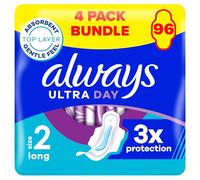 Always Ultra Sanitary Towels/Pads with Wings, Long Size 2, Ultra Thin, 96 Towels (24 x 4 Packs), Super Saving Box, Odour Neutraliser, Super Absorbent Core