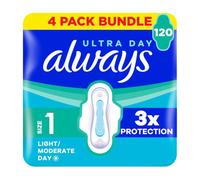 Always Ultra Day Sanitary Towels Normal (Size 1) With Wings 4 x 30 Pads, Super Absorbent And Ultra Thin, For Menstrual Periods