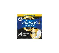 Always Ultra Sanitary Towels / Pads with Wings, Secure Night Size 4, Ultra Thin, 80 Towels (20 x 4 Packs), SUPER SAVING BOX, Odour Neutraliser, Super